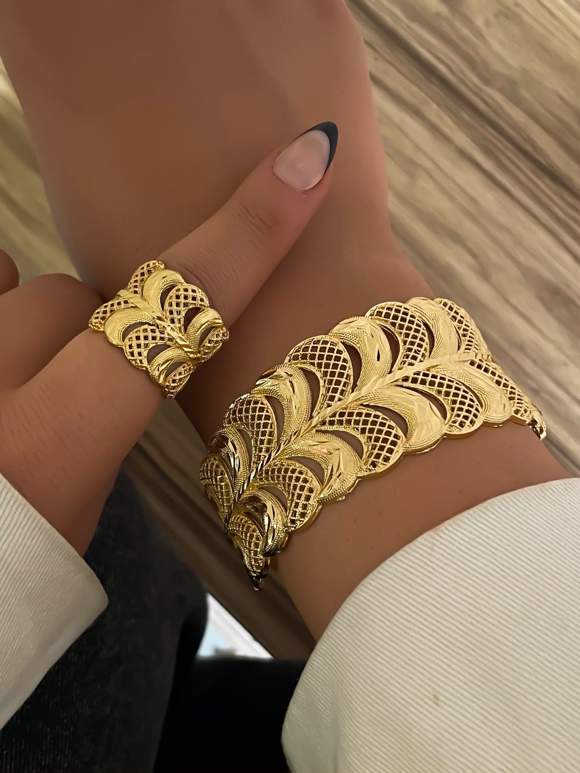 Luxurious Gold-Plated Cuff Bracelet & Ring Set