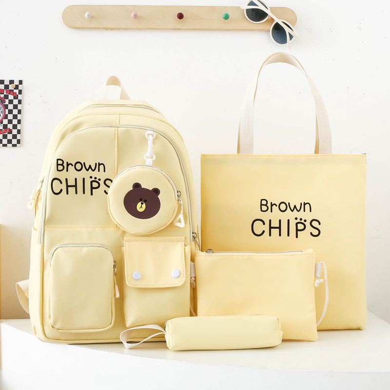5-Piece "Brown CHIPS" Bear School Bag Set