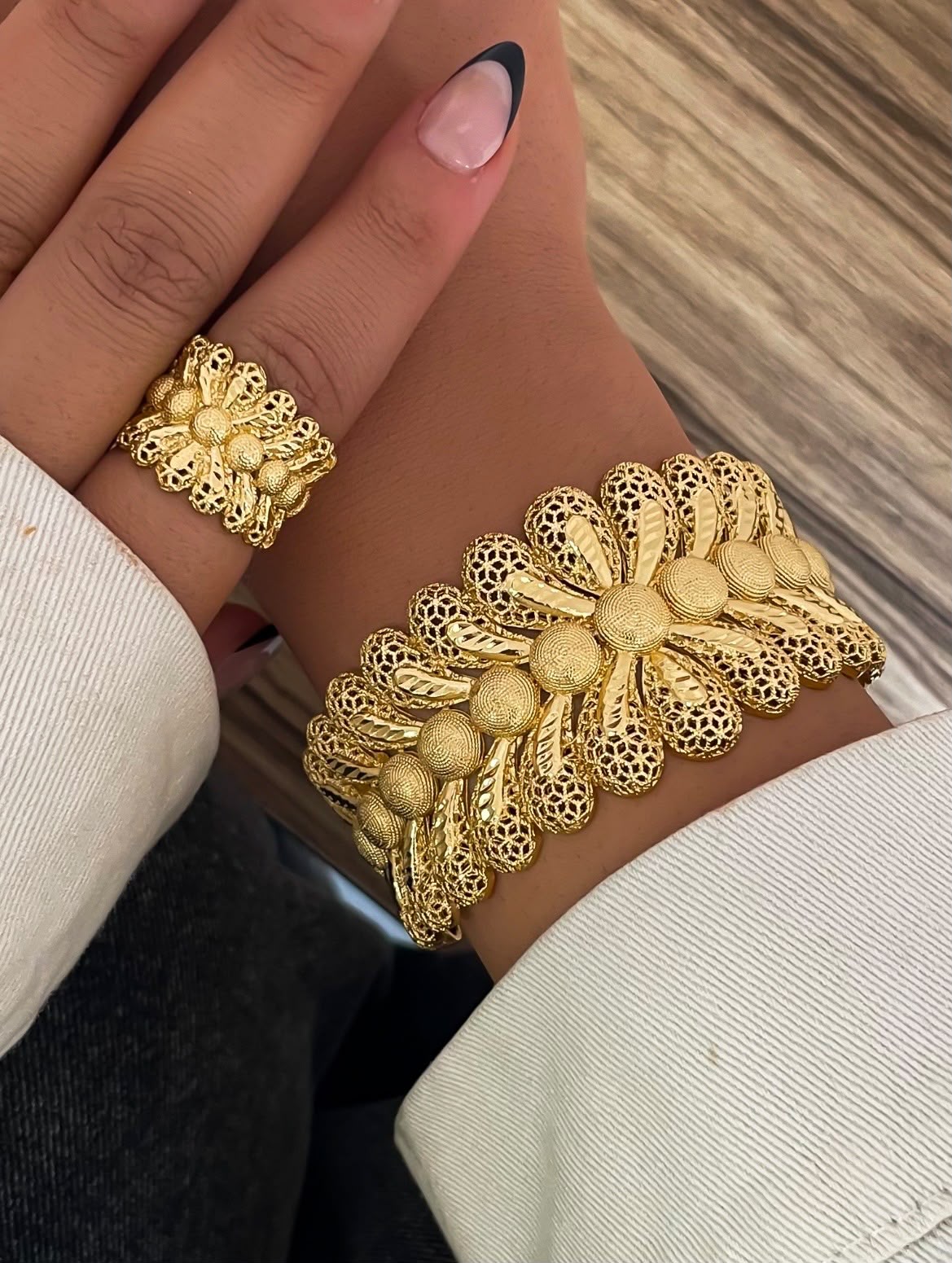 Luxurious Gold-Plated Cuff Bracelet & Ring Set
