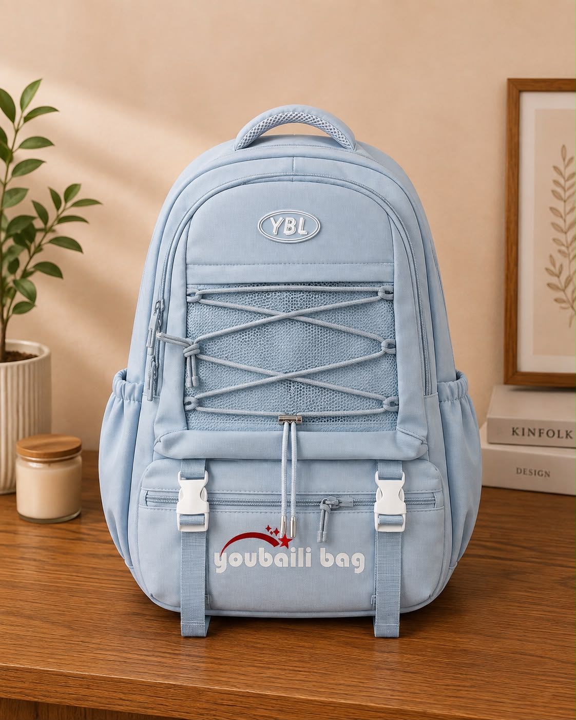 YBL Youbaili Mesh Bungee Pocket School Backpack