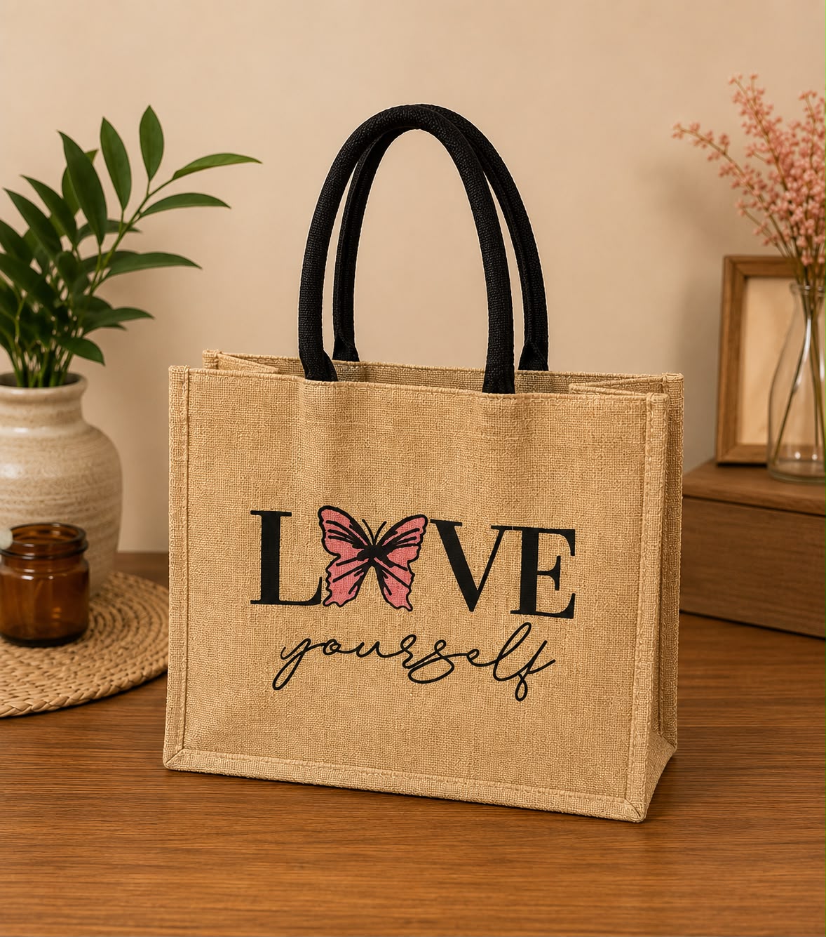 Trendy jute tote