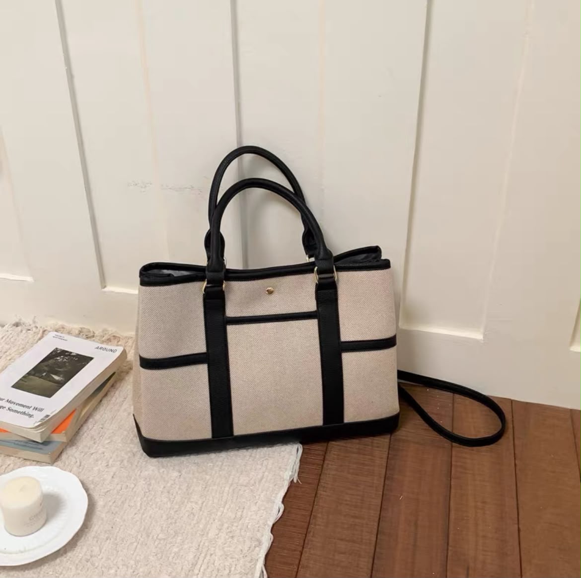 Stylish Canvas Tote Bag with Charm Accent