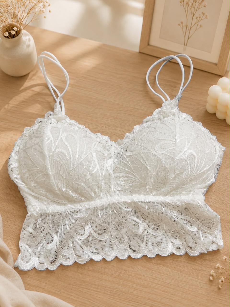 Elegant Padded Floral Lace Bralette Crop Top