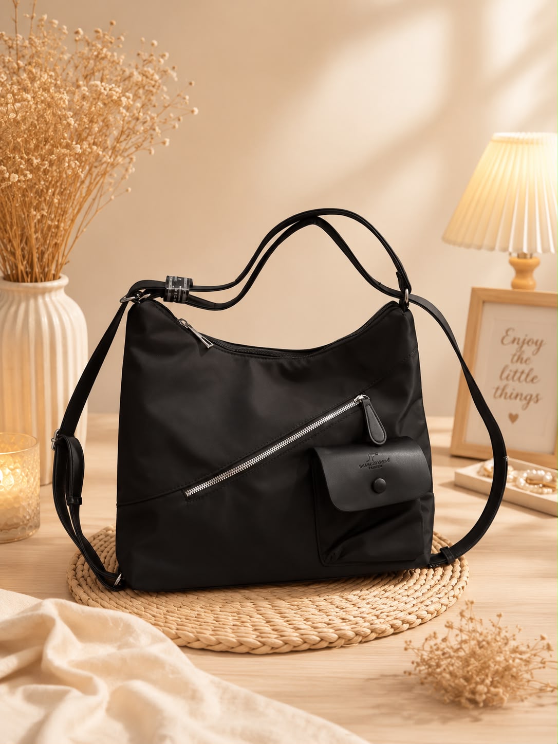 Versatile Everyday Shoulder Bag with Pouch Accent