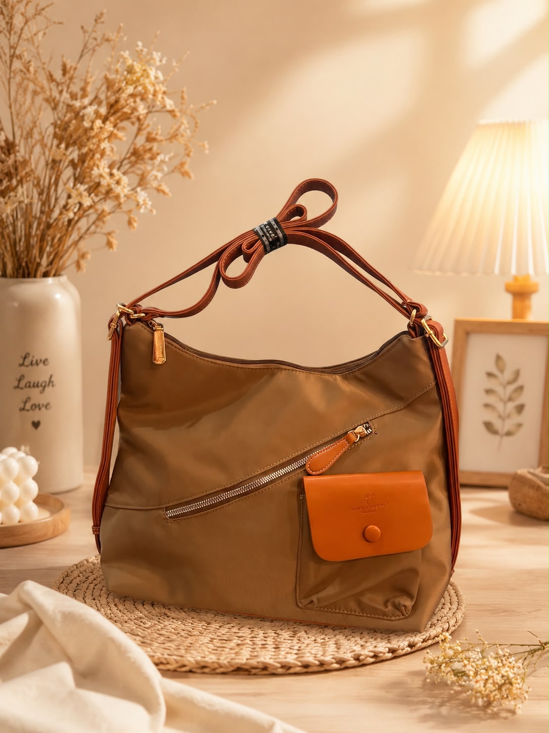 Versatile Everyday Shoulder Bag with Pouch Accent