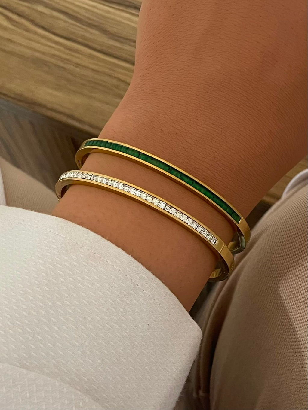 Stainless Steel Zircon & Gemstone Bangle Collection