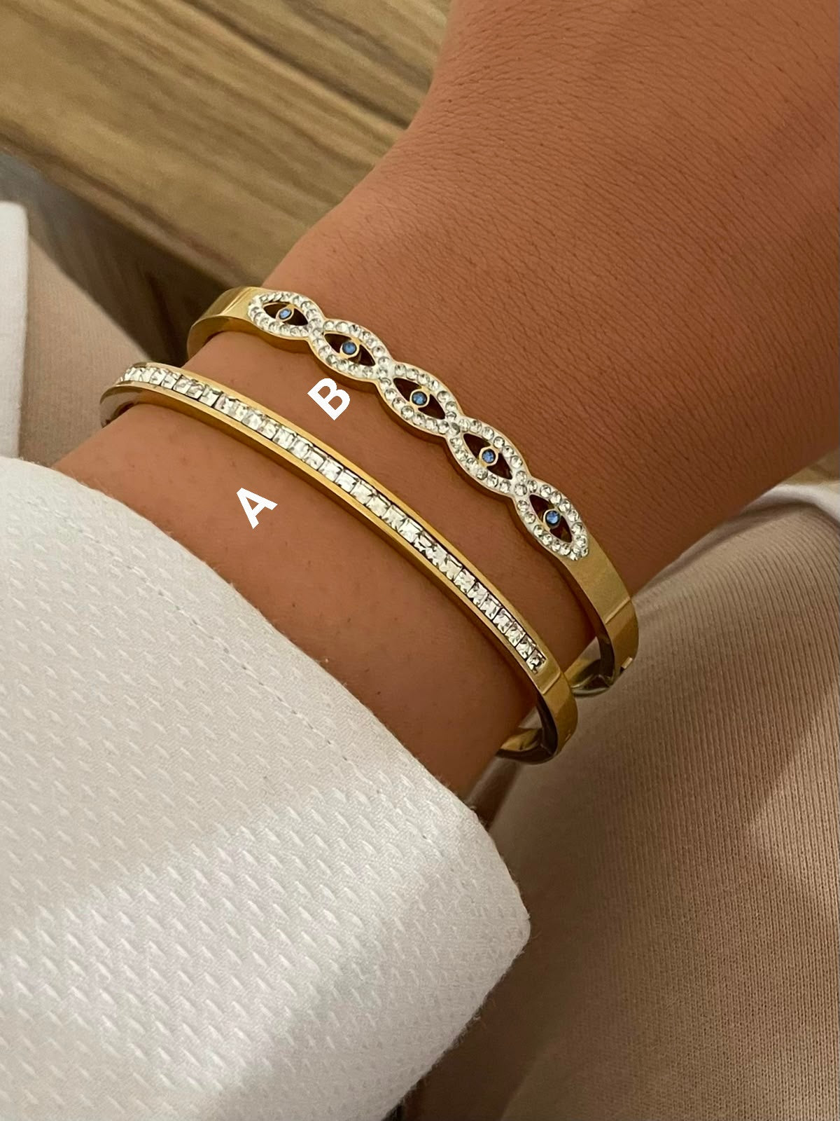 Stainless Steel Zircon & Gemstone Bangle Collection