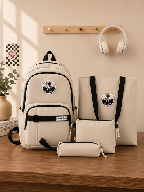 4-Piece Astronaut Patch School Bag Set