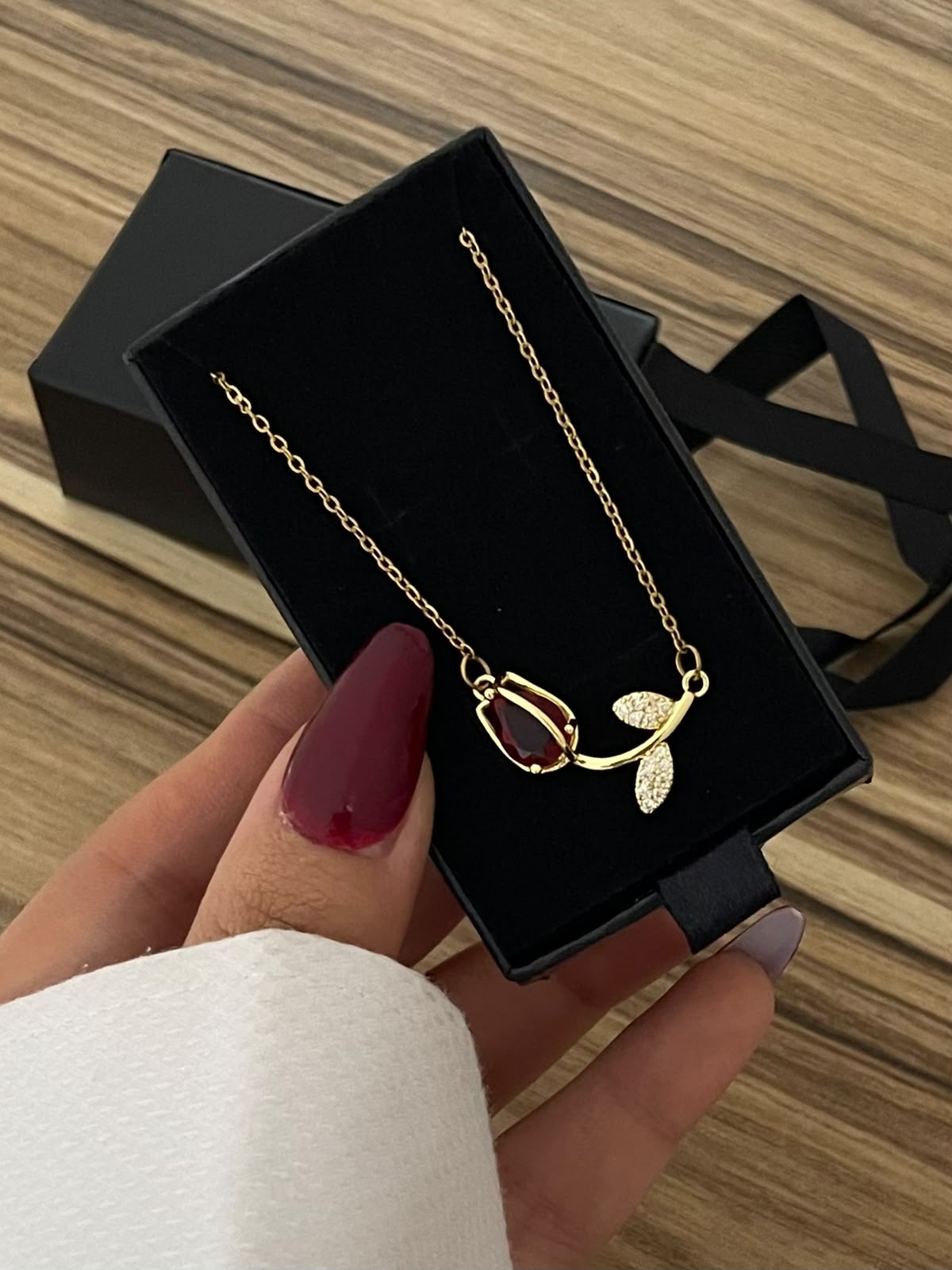 Stainless Steel Crystal Tulip Pendant Necklace