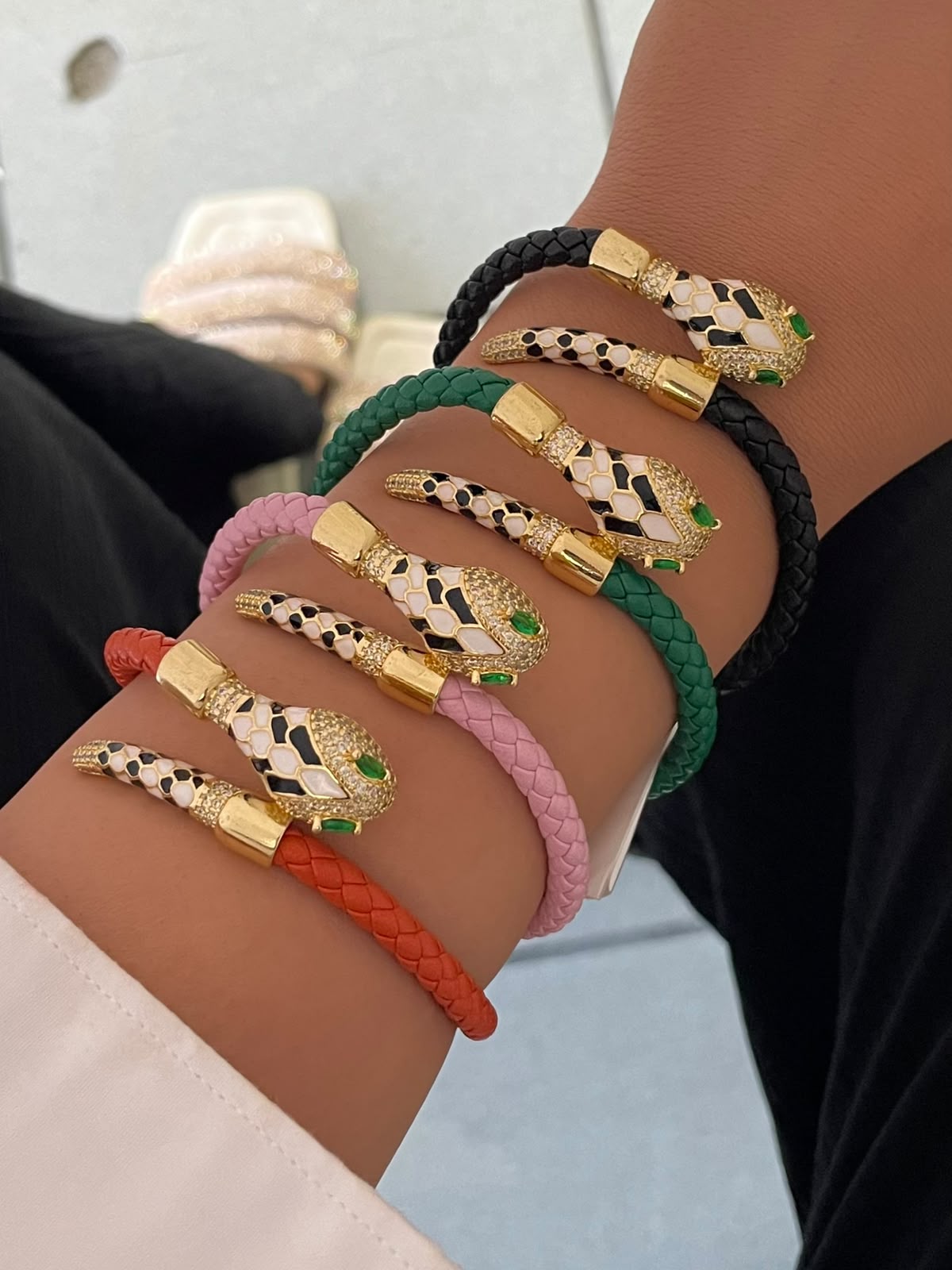 Luxury Braided Leather Snake Charm Bracelet