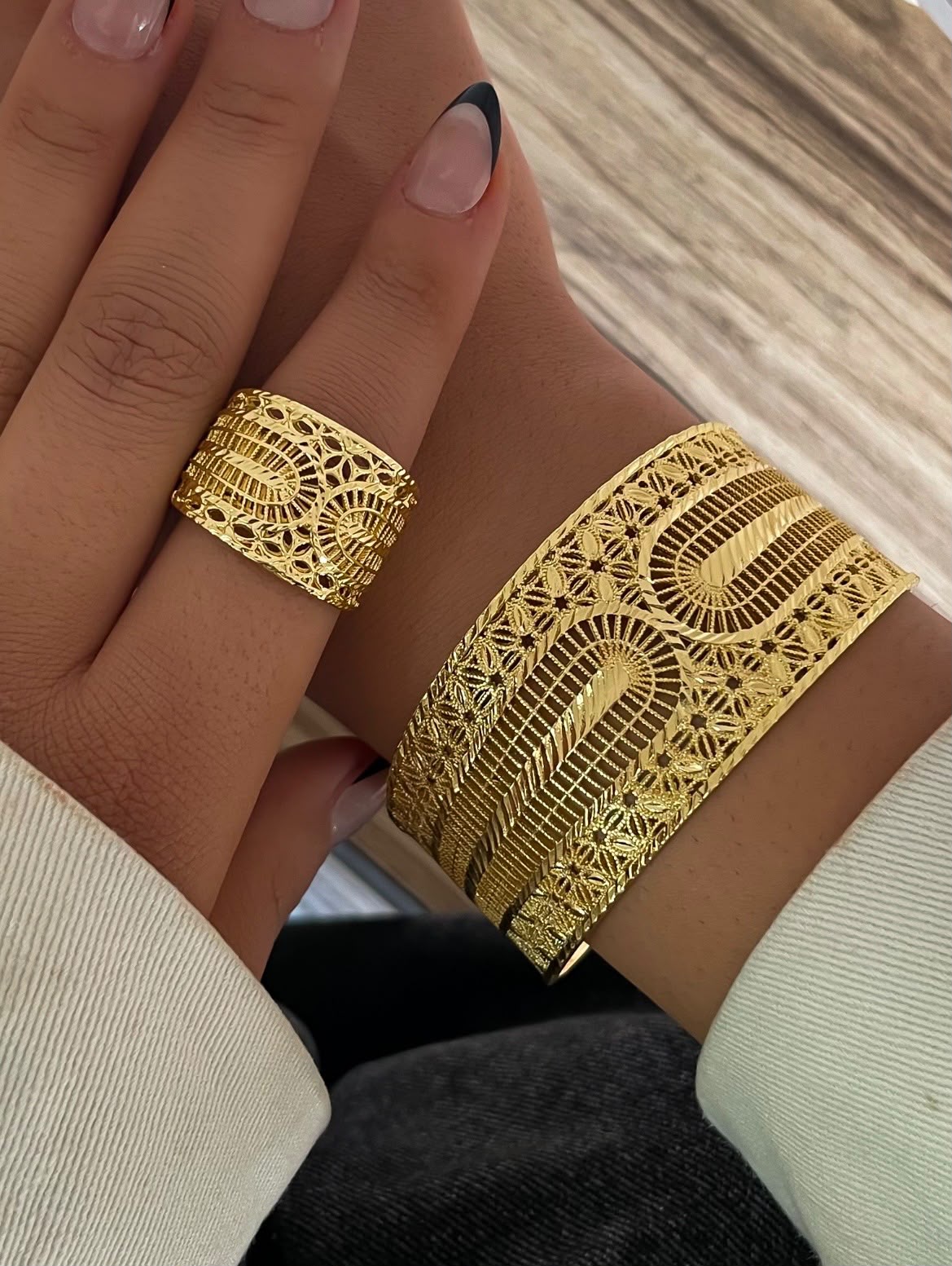 Luxurious Gold-Plated Cuff Bracelet & Ring Set
