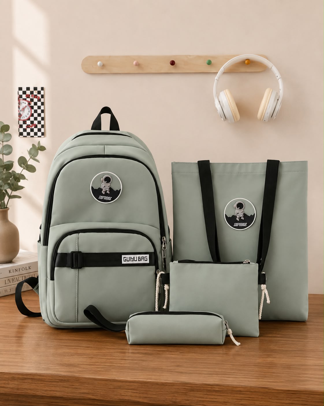 4-Piece Astronaut Patch School Bag Set