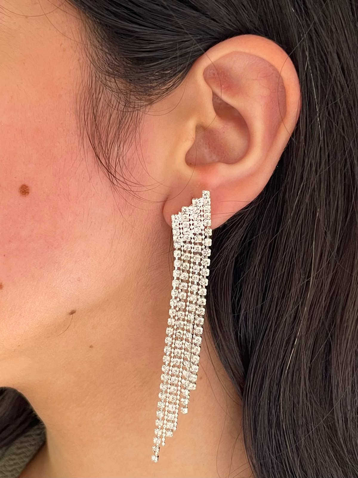 Elegant Geometric Rhinestone Tassel Drop Earring
