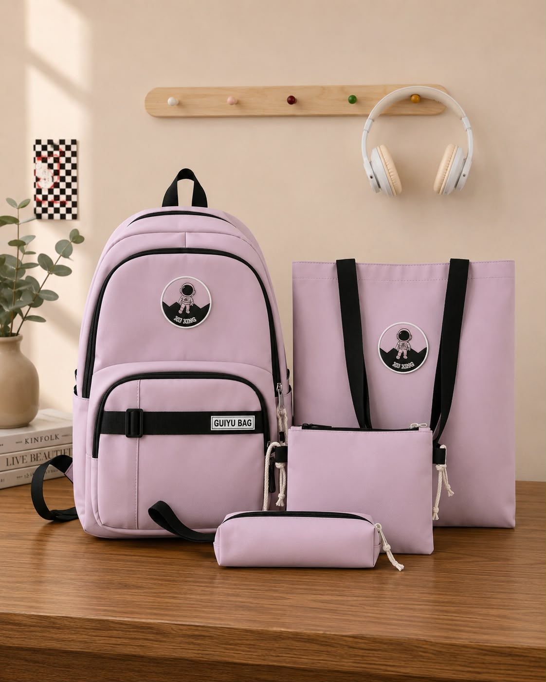 4-Piece Astronaut Patch School Bag Set