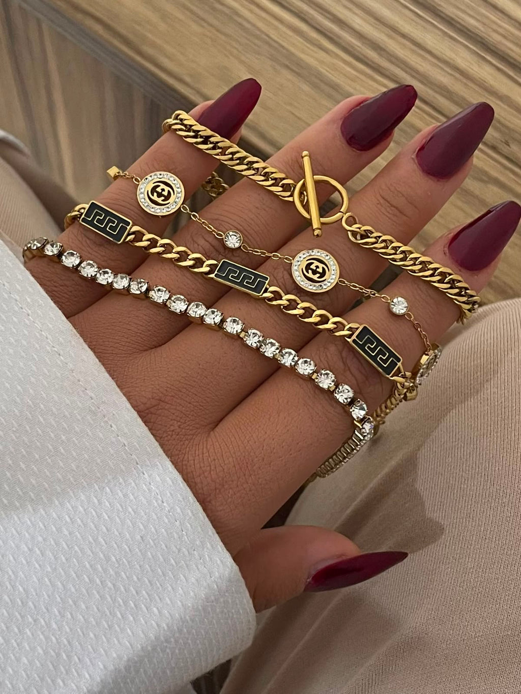 Stainless Steel Layered Charm & Tennis Bracelets