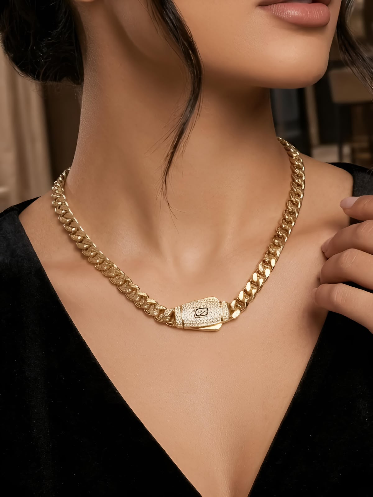 Gold Plated Cuban Chain Necklace with Zircon Lock
