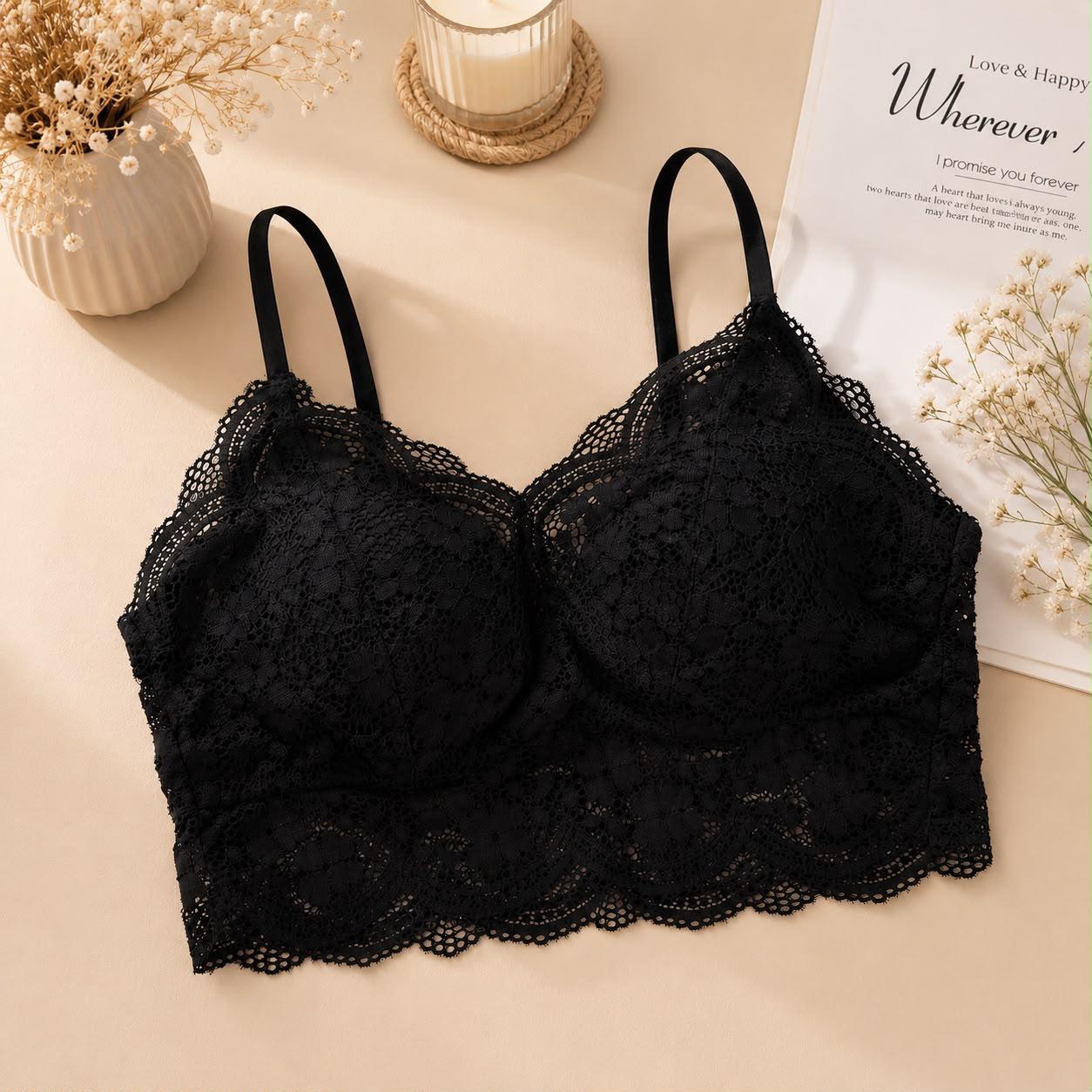 Elegant Padded Floral Lace Bralette Crop Top