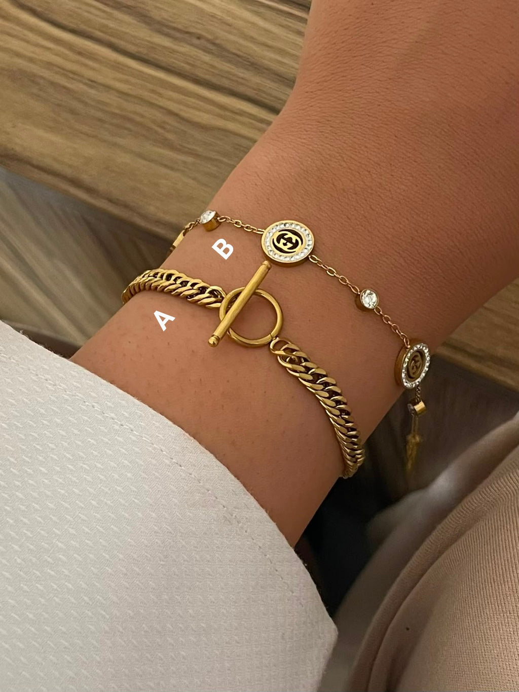 Stainless Steel Layered Charm & Tennis Bracelets