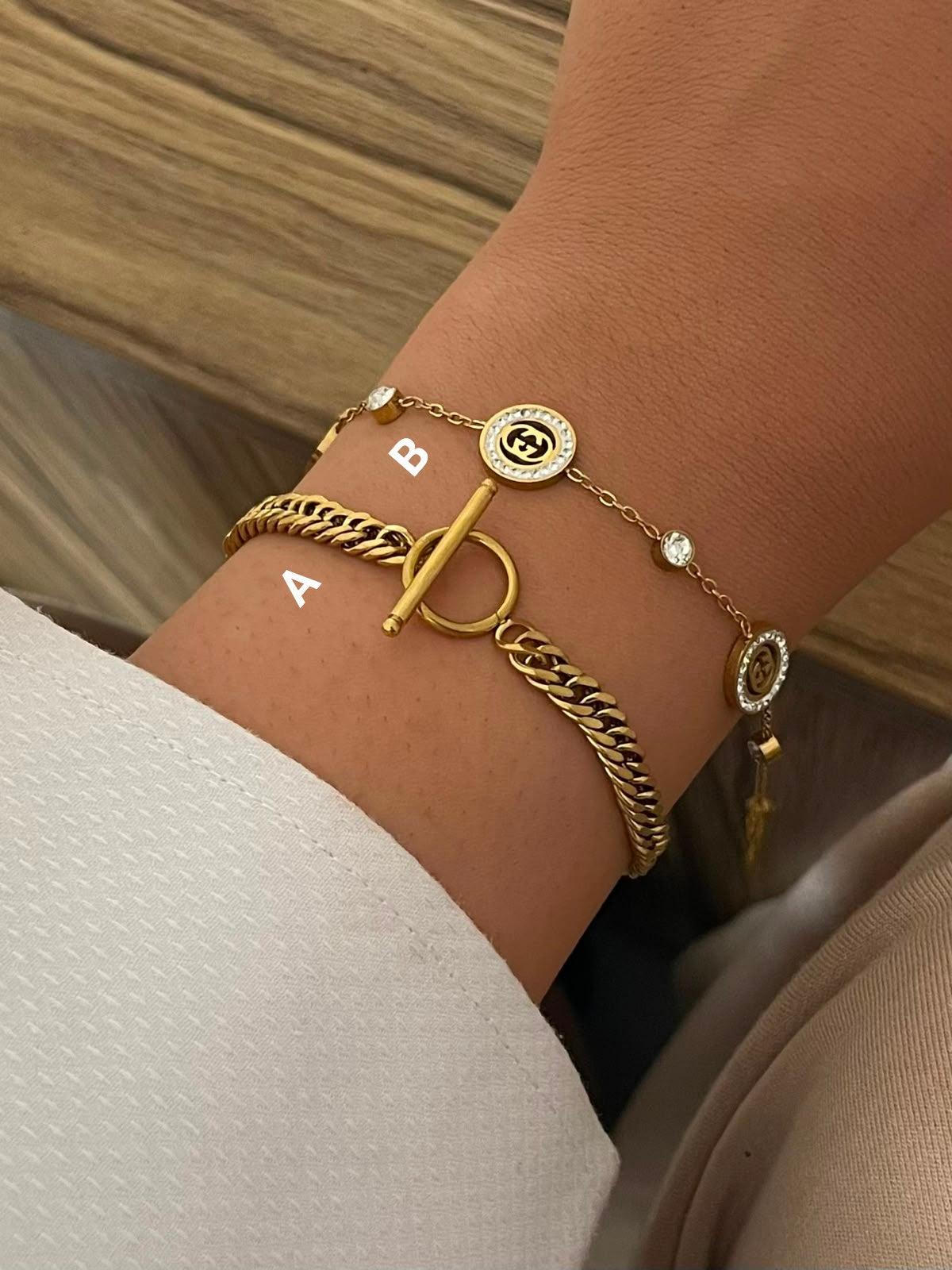 Stainless Steel Layered Charm & Tennis Bracelets