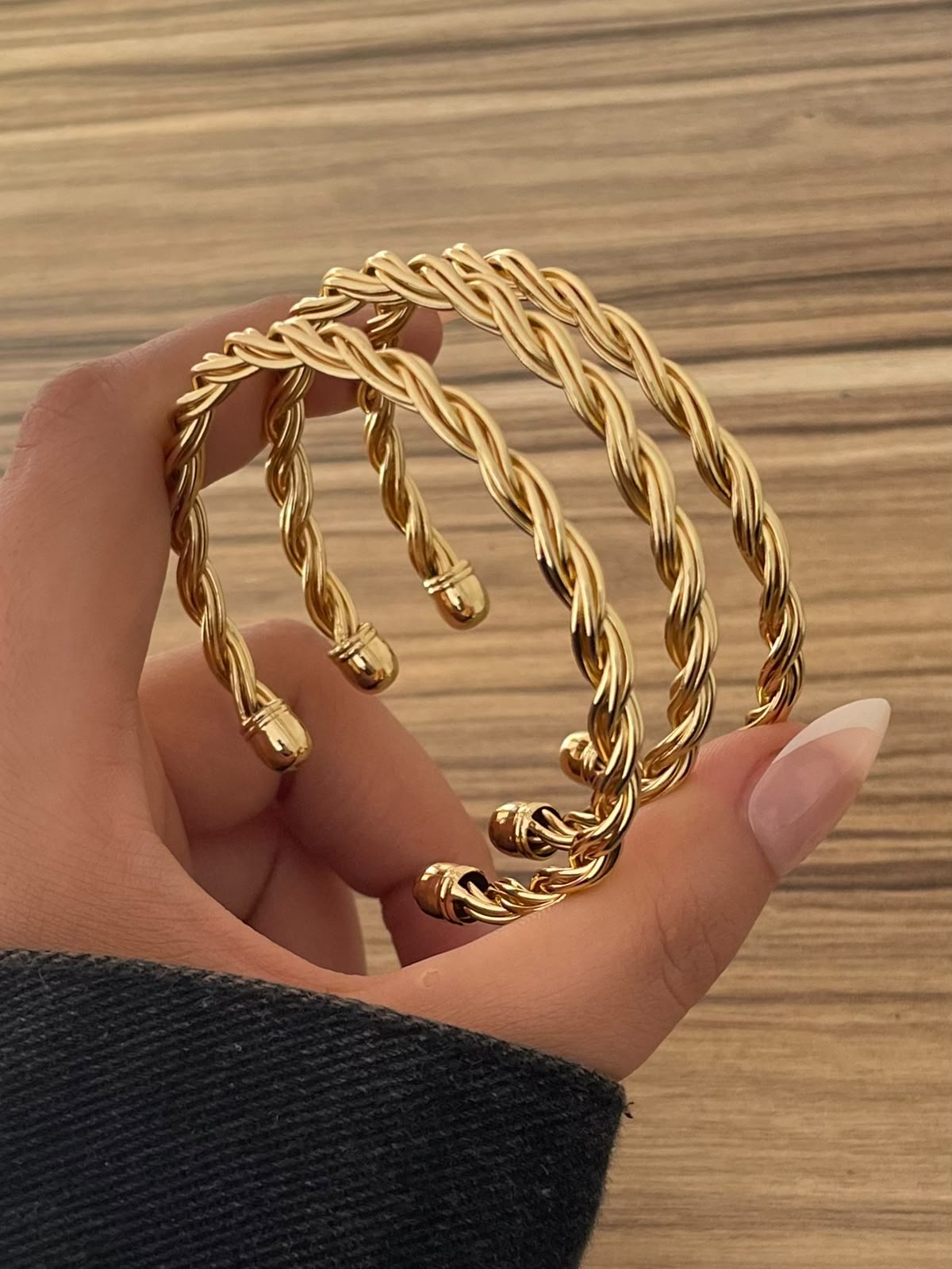 Gold Plated Open Cuff Bangle Set