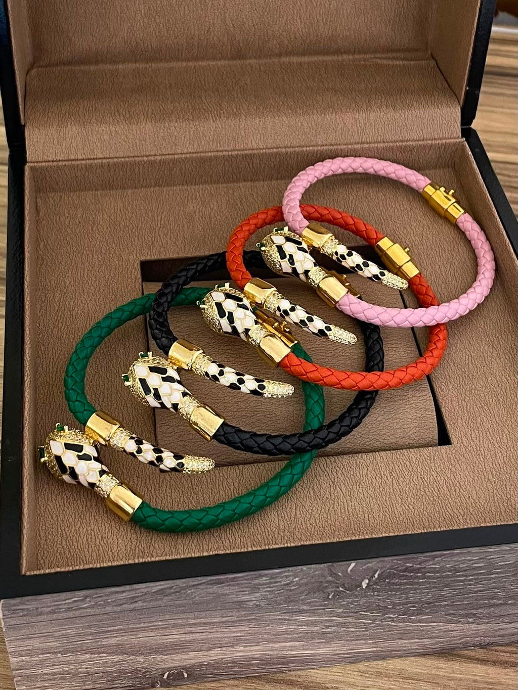 Luxury Braided Leather Snake Charm Bracelet