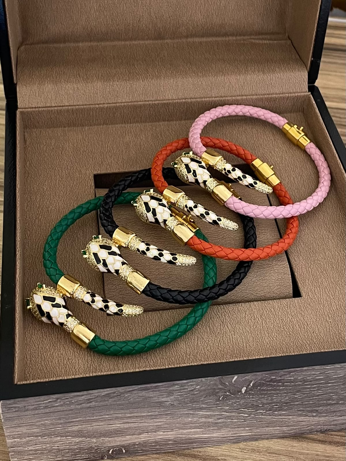 Luxury Braided Leather Snake Charm Bracelet