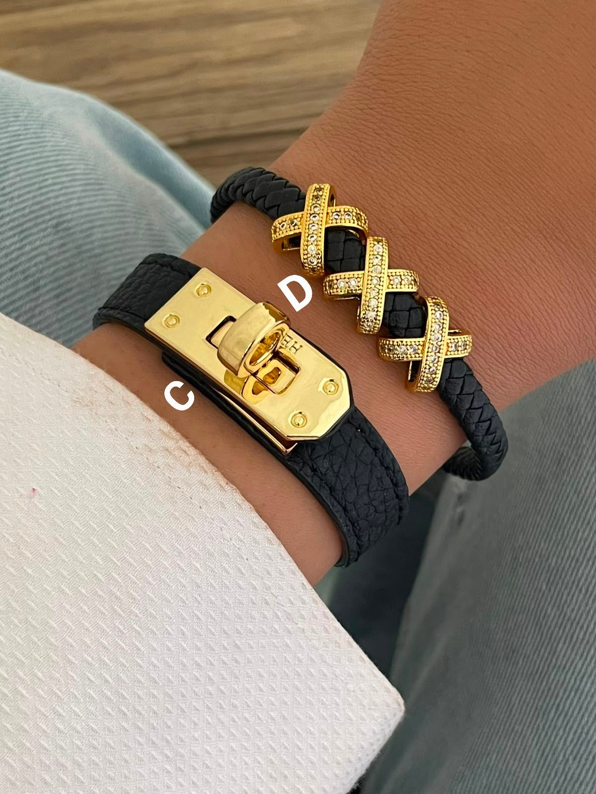 Elegant Black Leather & Gold-Plated Bracelet Collection