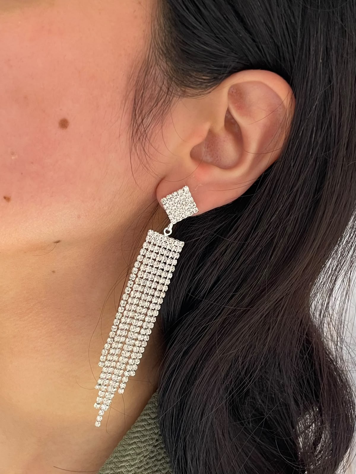 Elegant Geometric Rhinestone Tassel Drop Earring