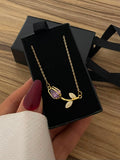 Stainless Steel Crystal Tulip Pendant Necklace