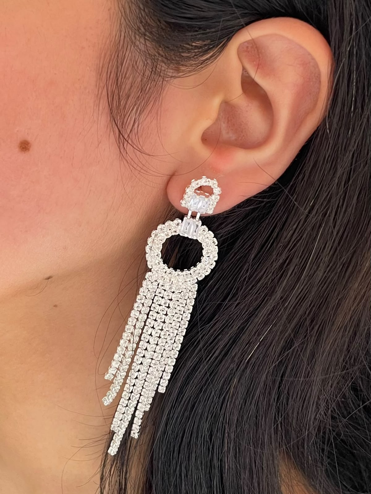 Elegant Geometric Rhinestone Tassel Drop Earring