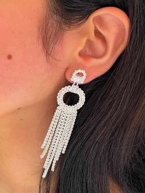 Elegant Geometric Rhinestone Tassel Drop Earring