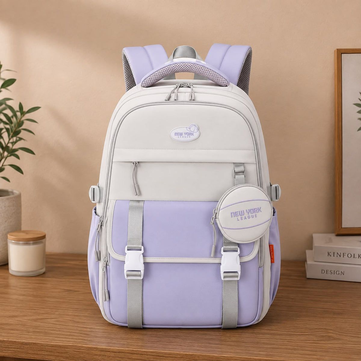 NEW YORK LEAGUE Two-Tone School Backpack with Mini Pouch