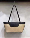 Elegant Summer Straw Shoulder Bag with Leather Trim