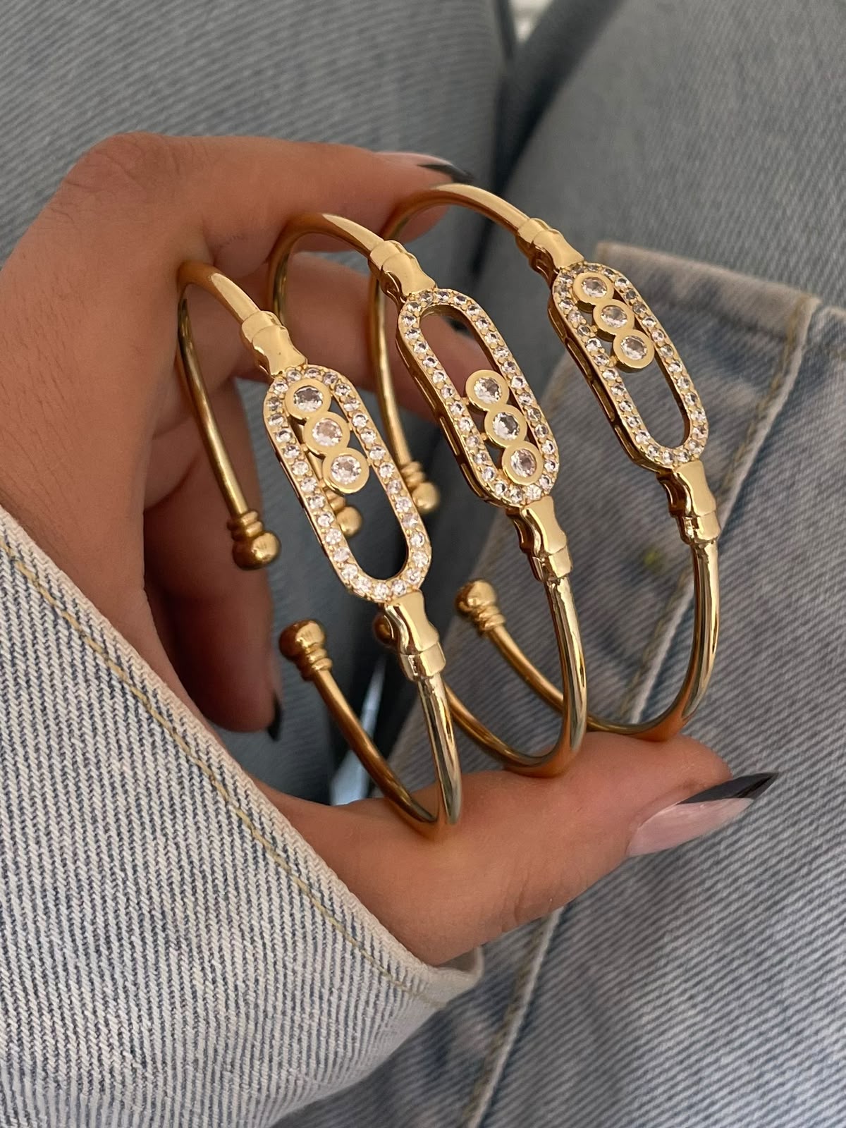 Gold Plated Open Cuff Bangle Set