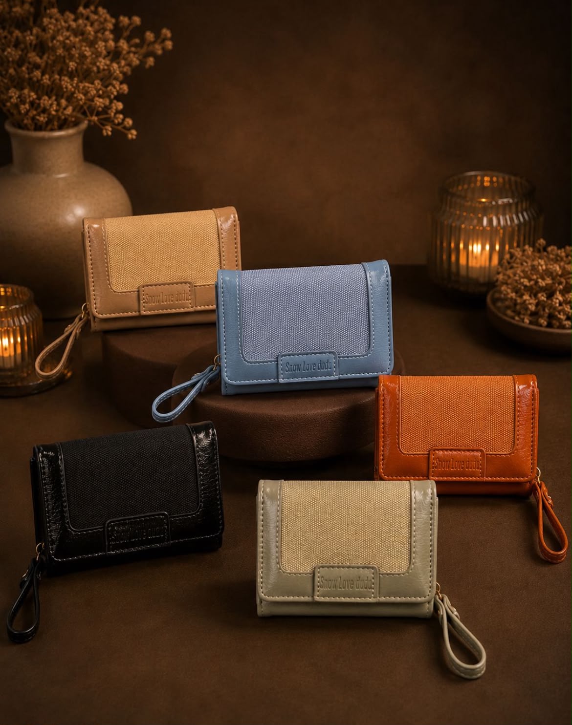 Canvas & Leather Short Wristlet Wallet