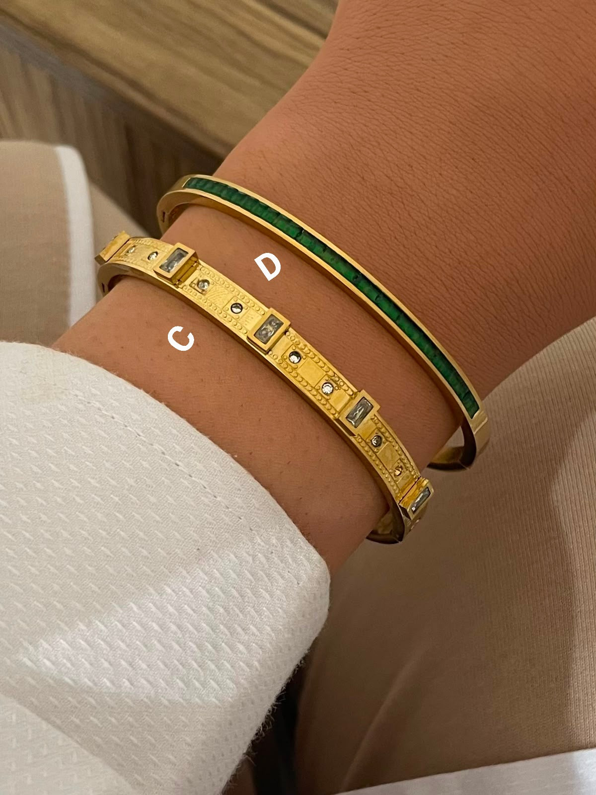 Stainless Steel Zircon & Gemstone Bangle Collection