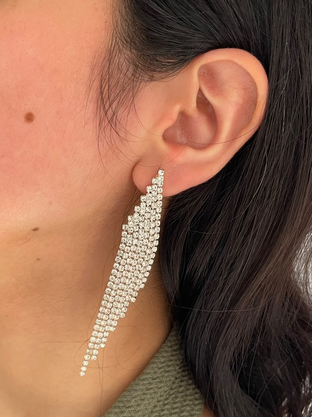 Elegant Geometric Rhinestone Tassel Drop Earring