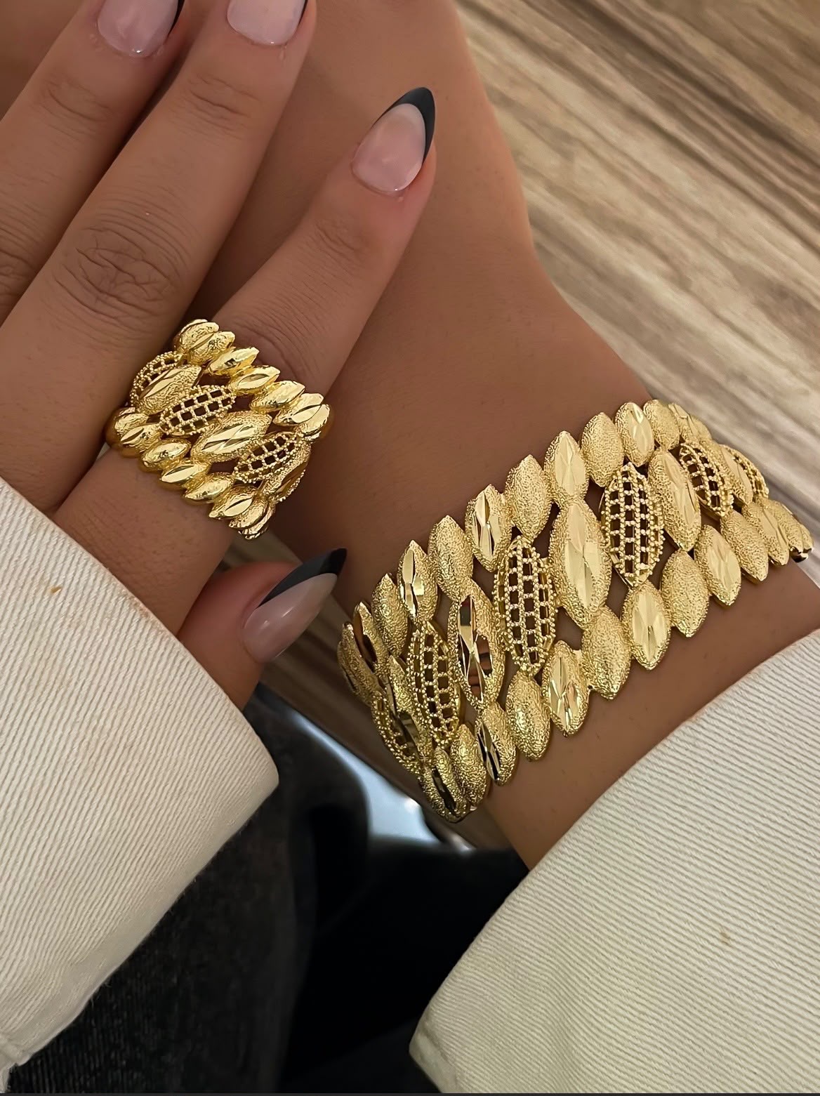 Luxurious Gold-Plated Cuff Bracelet & Ring Set