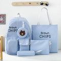 5-Piece "Brown CHIPS" Bear School Bag Set