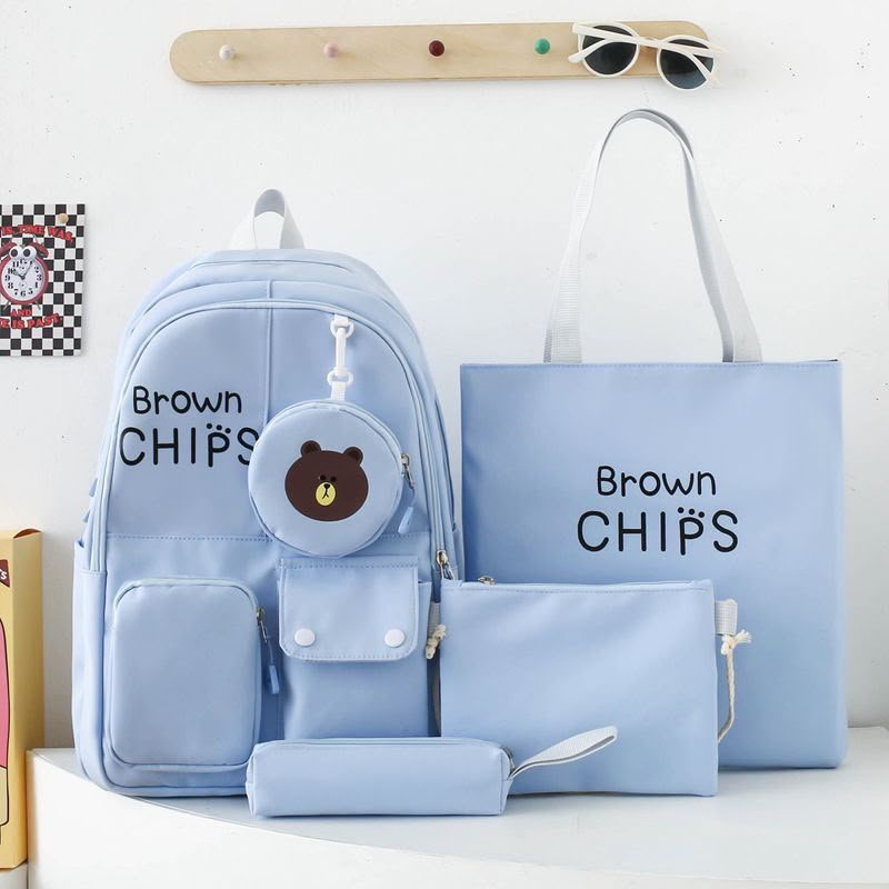 5-Piece "Brown CHIPS" Bear School Bag Set