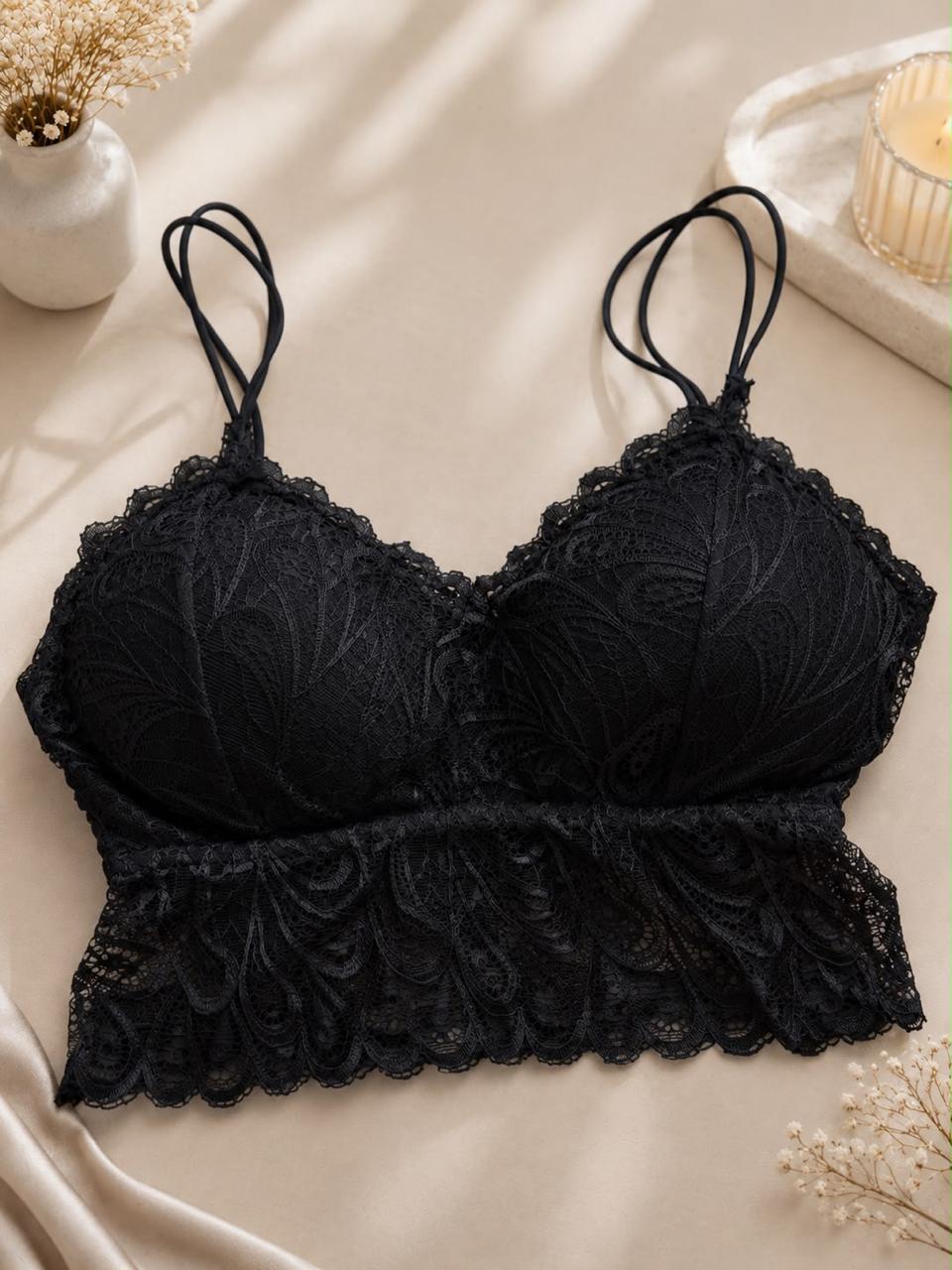 Elegant Padded Floral Lace Bralette Crop Top