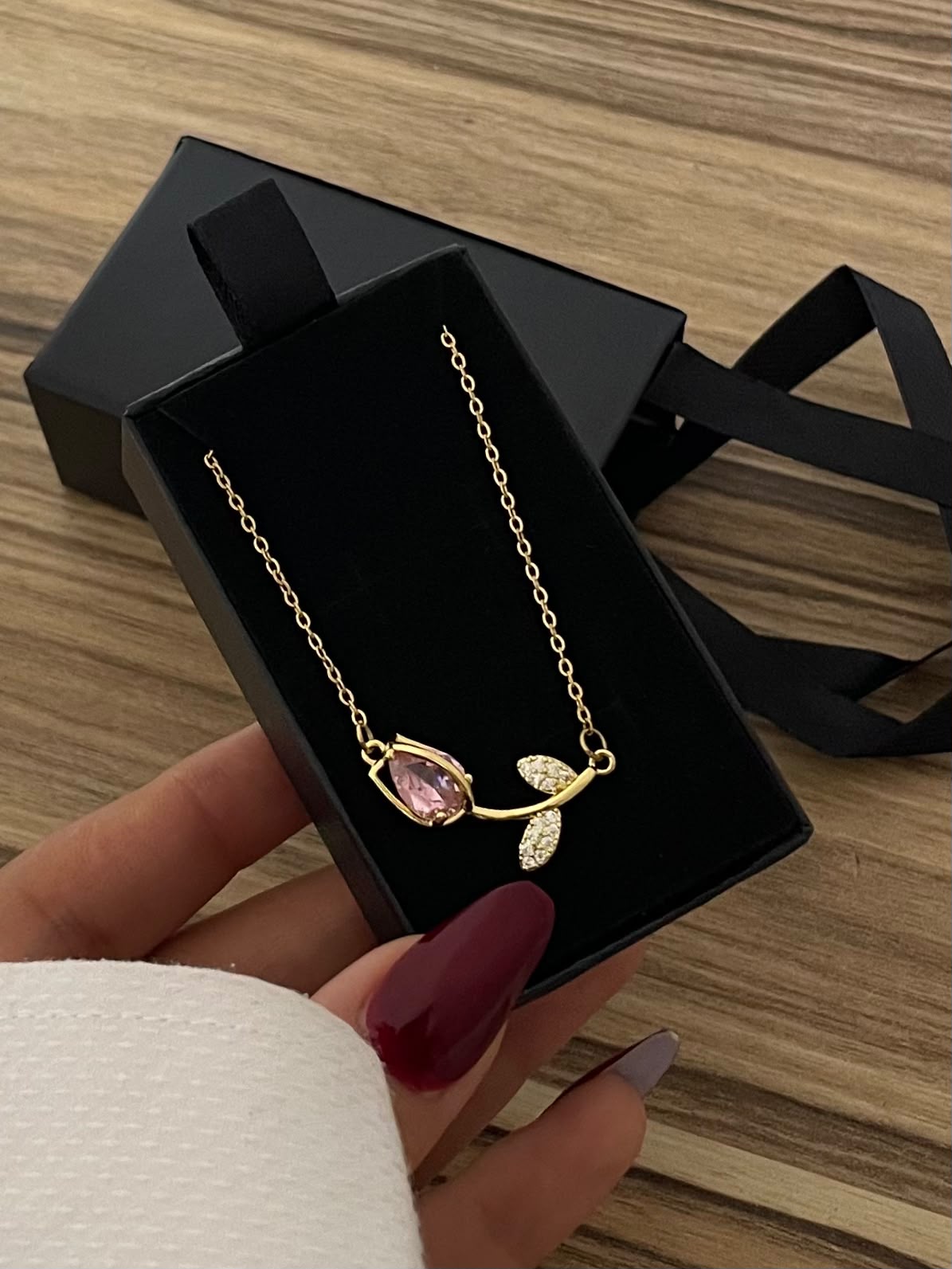 Stainless Steel Crystal Tulip Pendant Necklace