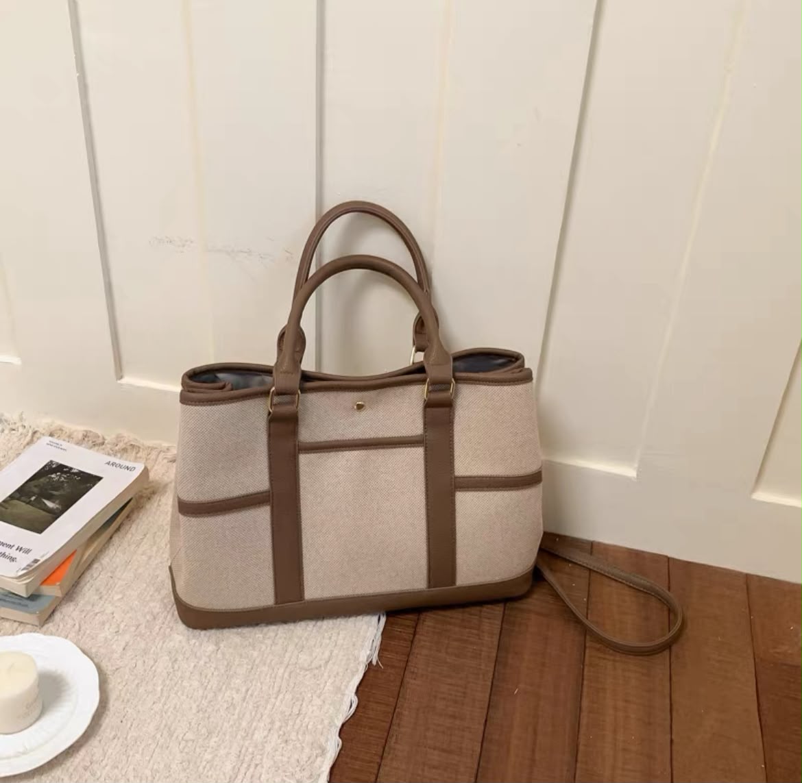 Stylish Canvas Tote Bag with Charm Accent