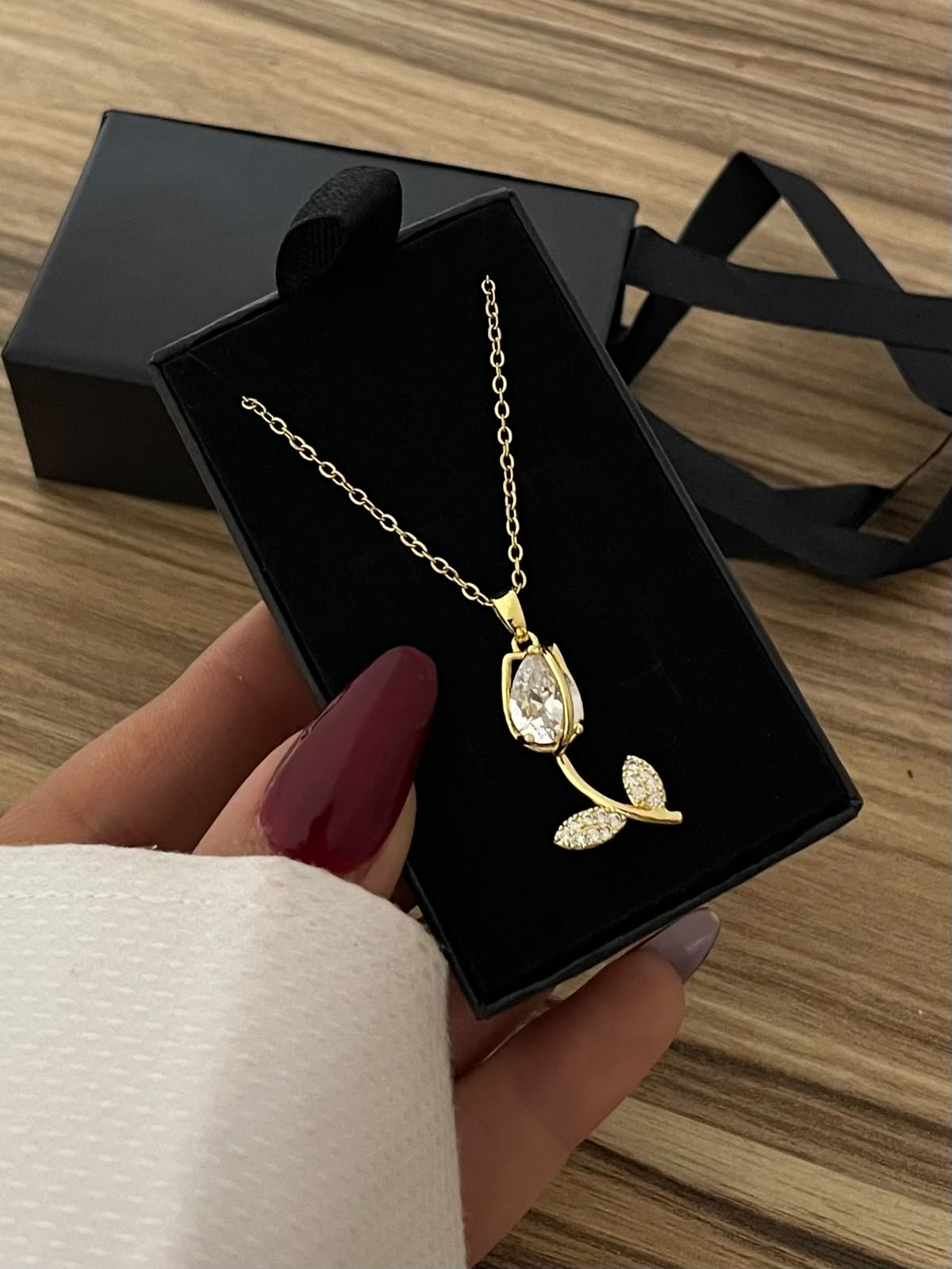 Stainless Steel Crystal Tulip Pendant Necklace