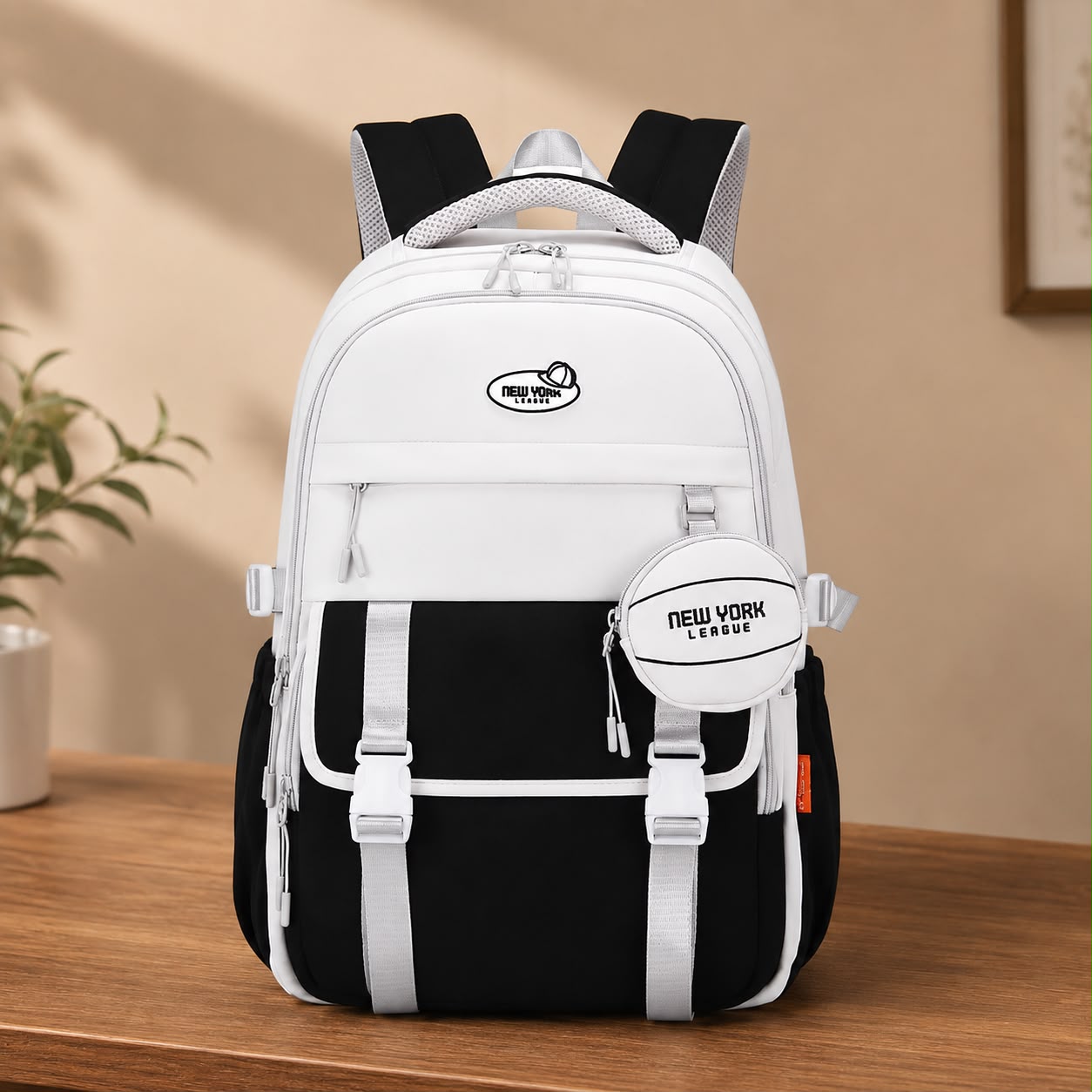 NEW YORK LEAGUE Two-Tone School Backpack with Mini Pouch