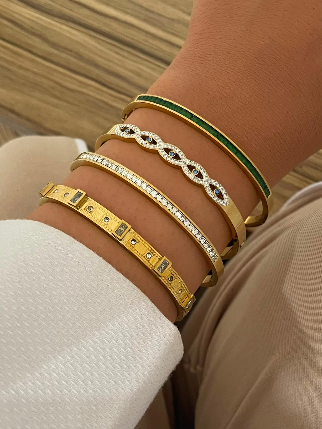 Stainless Steel Zircon & Gemstone Bangle Collection