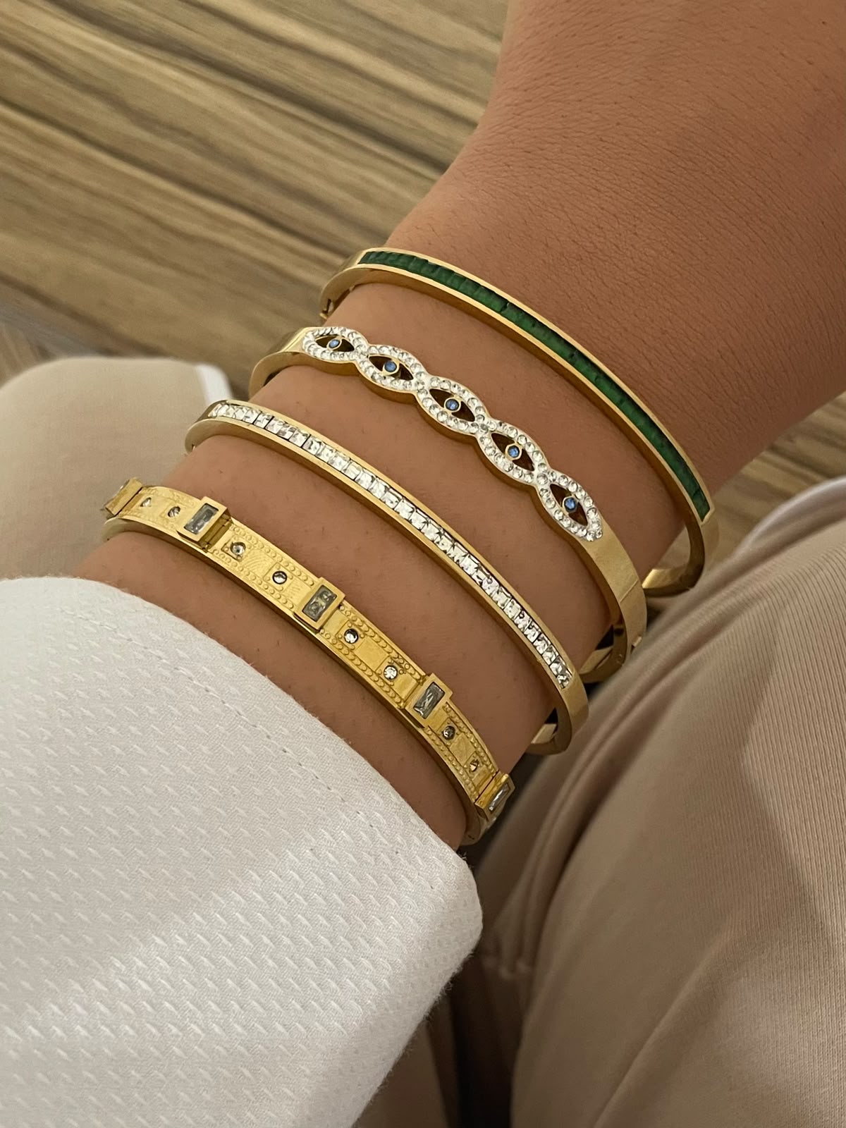 Stainless Steel Zircon & Gemstone Bangle Collection